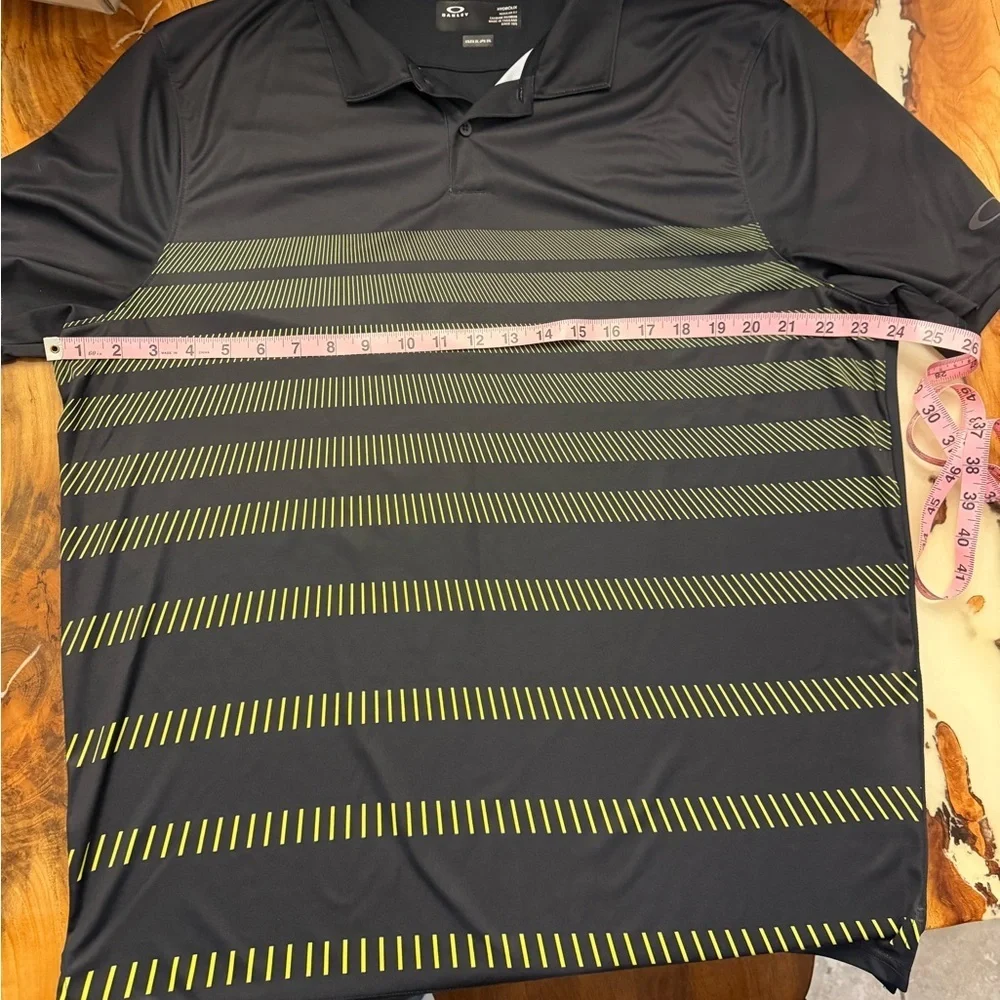 Oakley Golf Polo Mens XL Black Yellow Stripe Performance Athletic Shirt